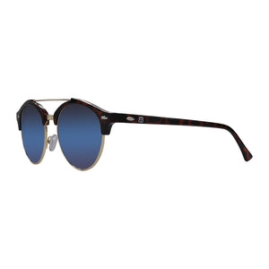Side view of blue Lanni shades that are sunglasses